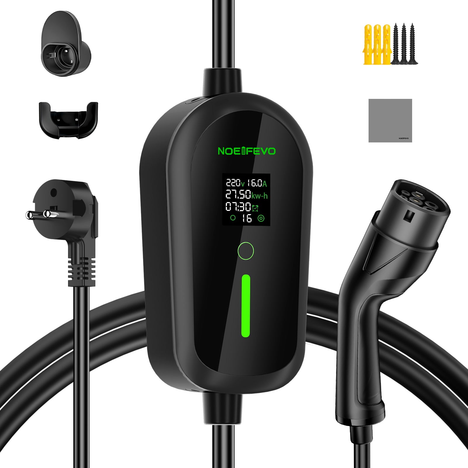 Noeifevo Portátil Tipo 2/Tipo 1 3.7KW 16A EV Cargador,  5m/10m/15m móvil EV Cable de carga con Schuko