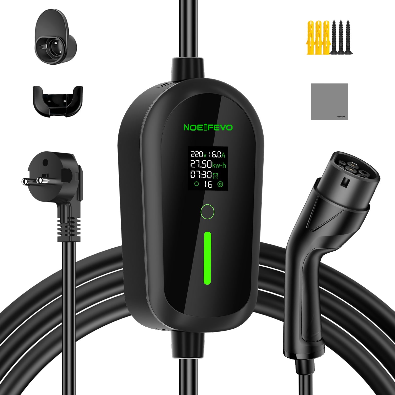 Noeifevo Portátil Tipo 2/Tipo 1 3.7KW 16A EV Cargador,  5m/10m/15m móvil EV Cable de carga con Schuko