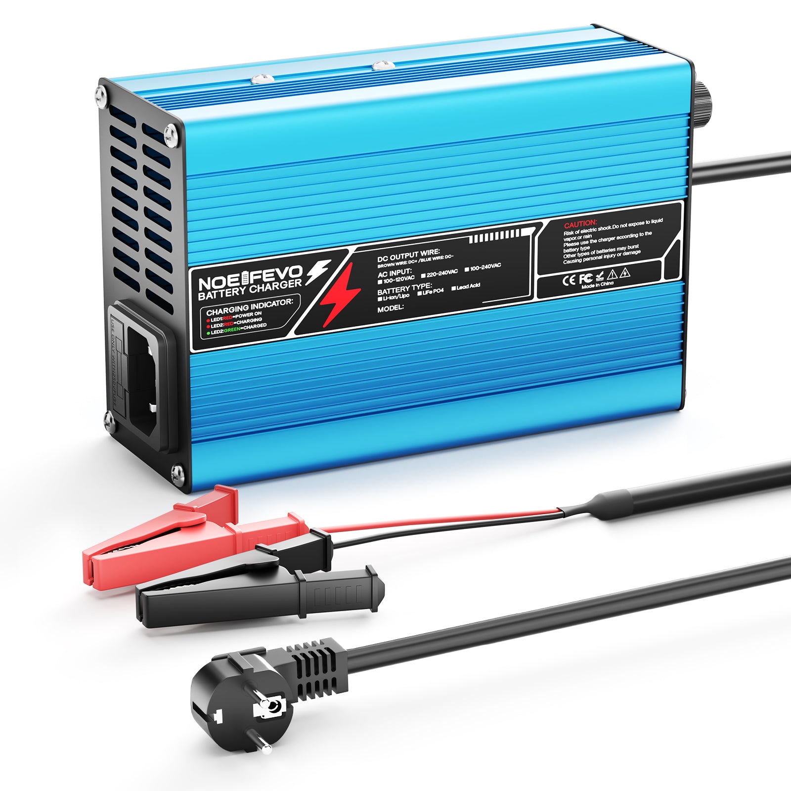 NOEIFEVO 12,6V 10A cargador de litio para baterías Li-Ion Lipo 3S 11,1V, ventilador de refrigeración, apagado automático (AZUL)