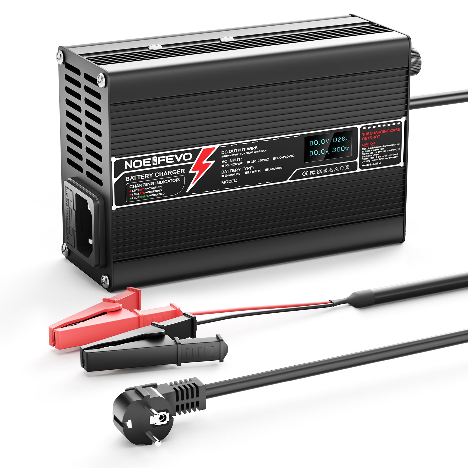 Caricabatterie al litio NOEIFEVO 71.4V 4A per batteria Li-Ion Lipo 17S 62.9V, caricabatterie per bici elettrica e monopattino, display LED, custodia in alluminio