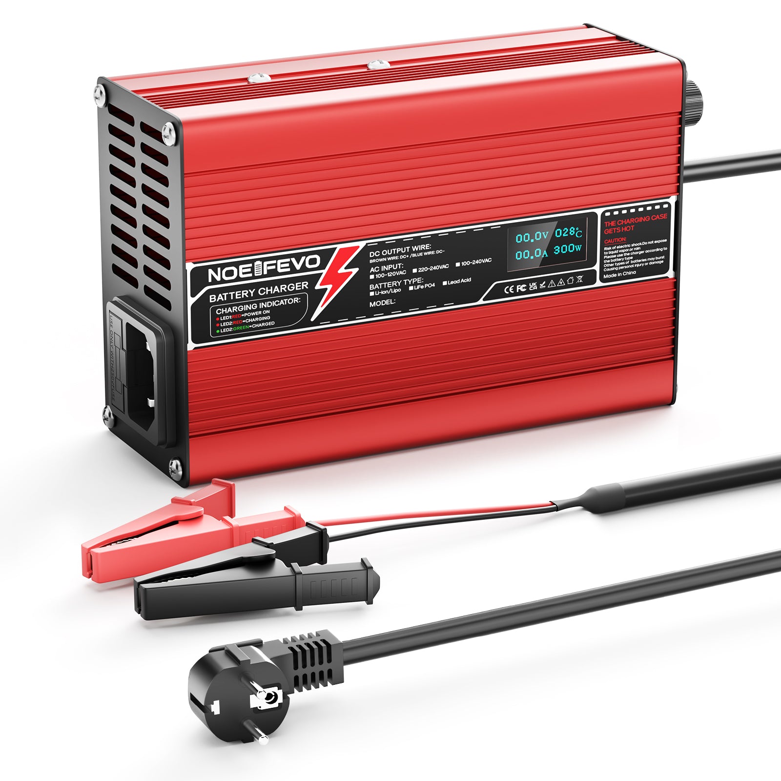 NOEIFEVO 16.8V 5A 6A 7A 8A 10A Cargador de batería de litio para baterías 4S 14.8V Li-Ion Lipo, con ventilador de refrigeración, apagado automático (ROJO)