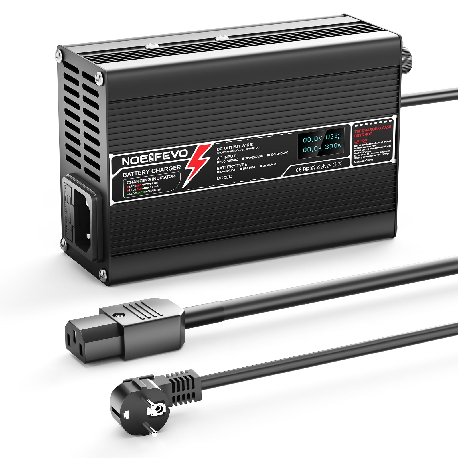 NOEIFEVO 29.4V 3A Caricabatterie al Litio per Batterie Li-Ion Lipo 7S 25.9V, con Display LCD, Ventola di Raffreddamento, Spegnimento Automatico