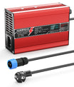 NOEIFEVO 50.4V 2A 2.5A 3A Caricabatterie per batterie al litio 12S 44.4V Li-Ion Lipo, con ventola di raffreddamento e spegnimento automatico (ROSSO)