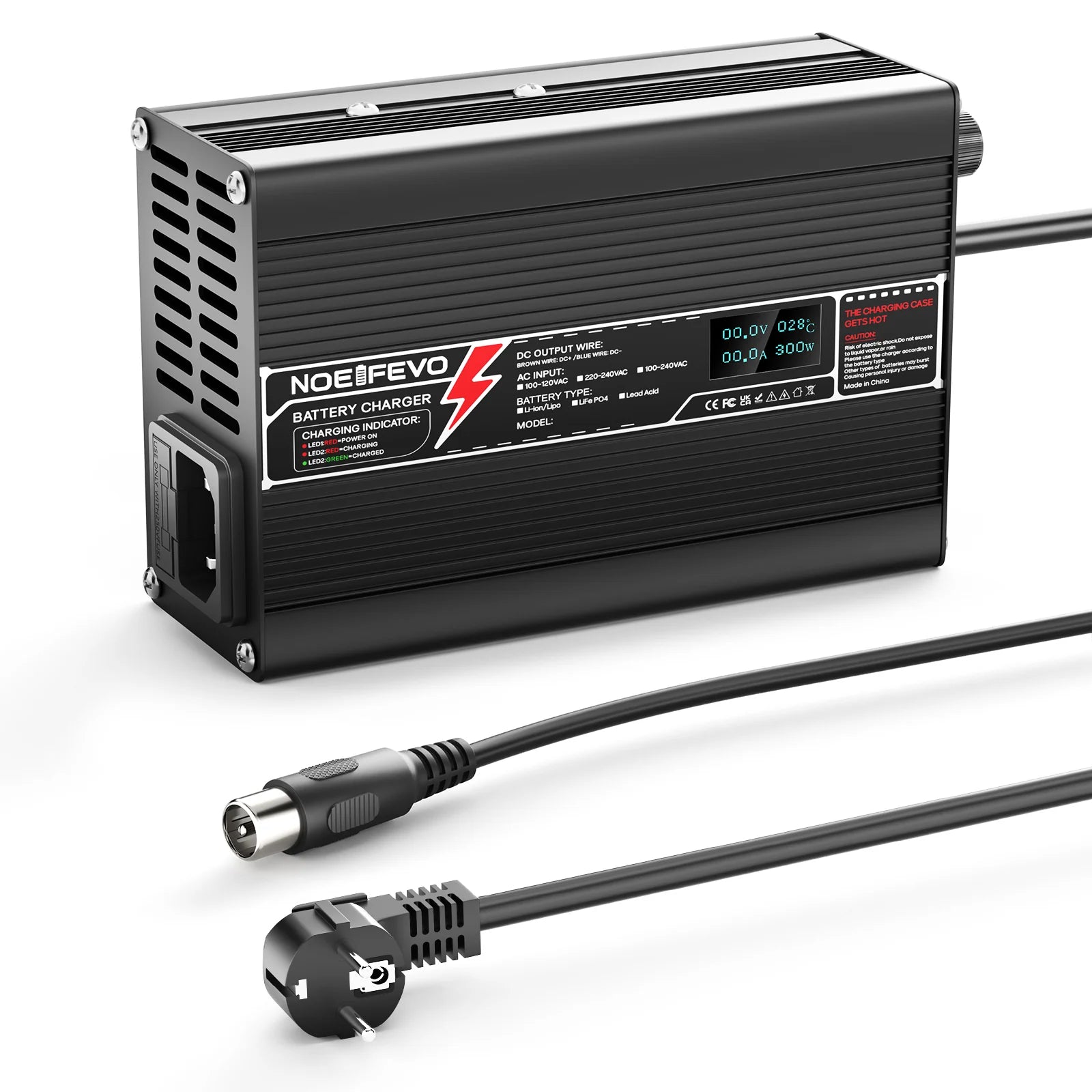  NOEIFEVO 25,2 V 2A litio al Caricabatterie per batterie Li-Ion Lipo 6S 22,2 V, con display LCD, ventola di raffreddamento, spegnimento automatico