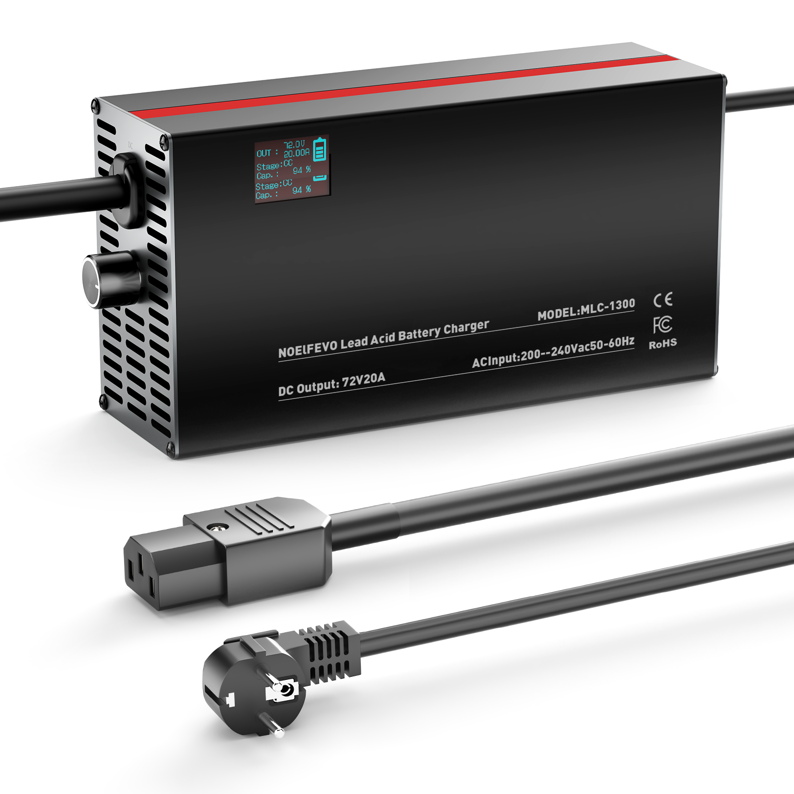 NOEIFEVO 72V 2A-20A Caricabatterie Regolabile per Batterie al Piombo, AGM, Gel, Caricabatterie per Golf Cart, Display LED