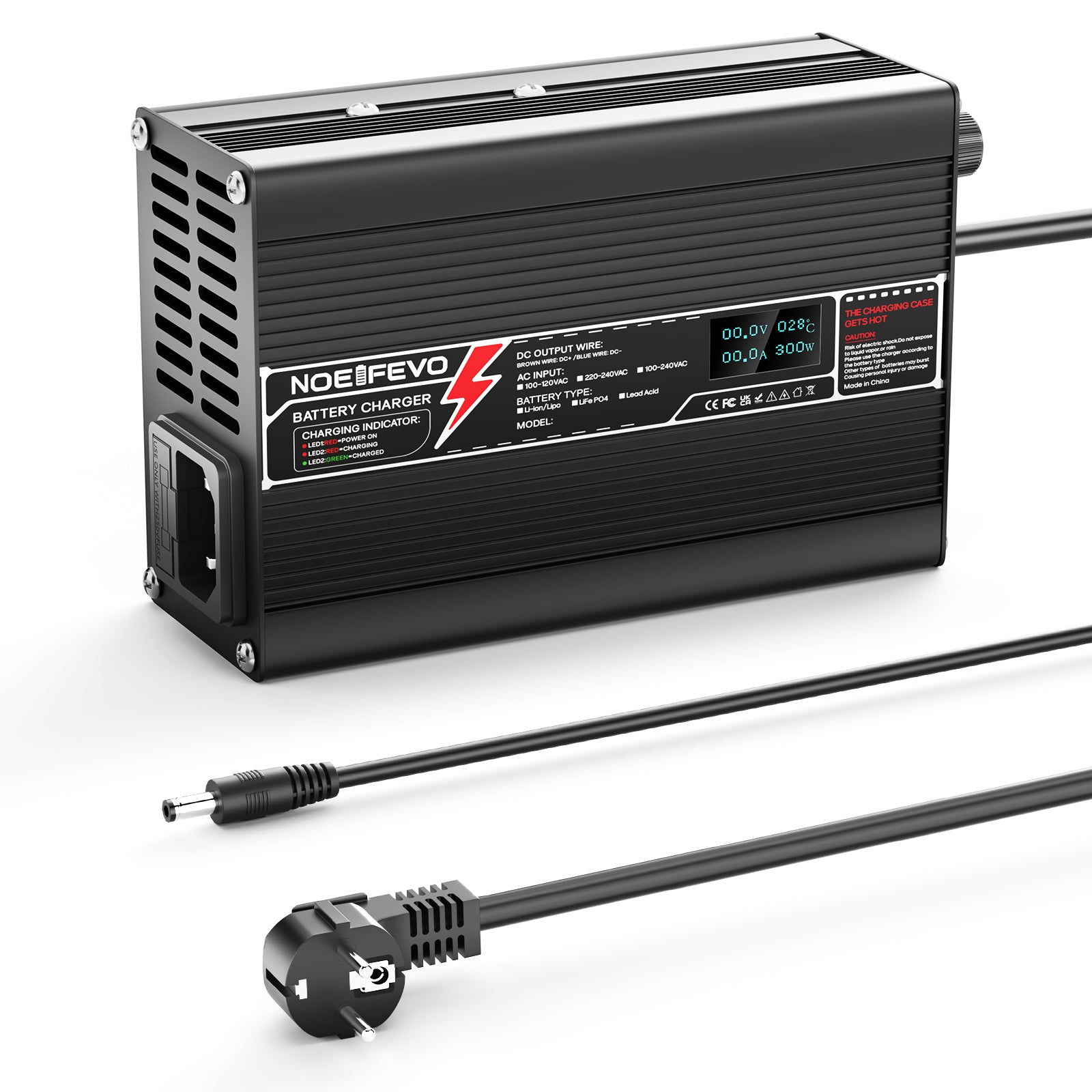 NOEIFEVO 27.6V-29.4V 5A loodzuur batterijoplader voor 24V loodzuur batterij, koelventilator, automatische uitschakeling (ZWART)