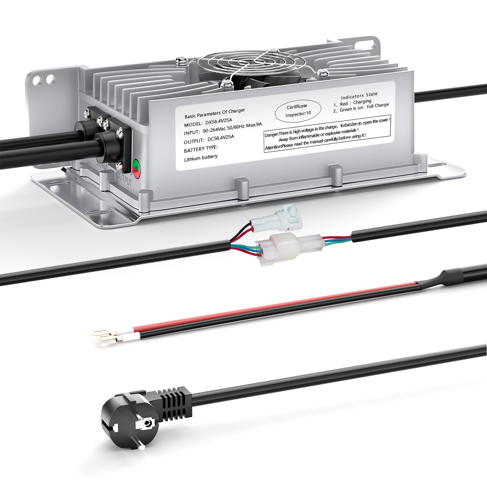 NOEIFEVO Caricabatterie Lithium-Lifepo4 48V 25A, con tensione di carica di 58,4V per batteria 48V (51,2V) 16S, impermeabile, attivazione BMS a 0V, con cavo di blocco per veicoli elettrici, biciclette elettriche e carrelli da golf.