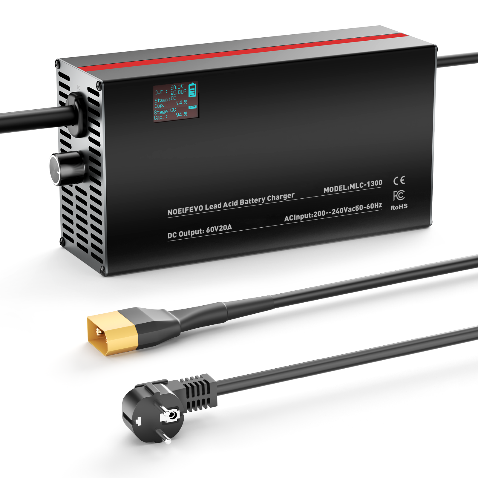 NOEIFEVO 60V 2A-20A Caricabatterie Regolabile per Batterie al Piombo, AGM, Gel, Caricabatterie per Golf Cart, con Display LED

