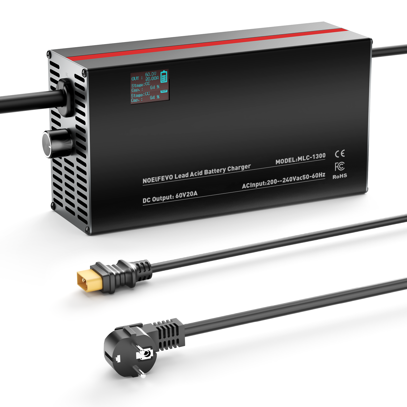 NOEIFEVO 60V 2A-20A Caricabatterie Regolabile per Batterie al Piombo, AGM, Gel, Caricabatterie per Golf Cart, con Display LED

