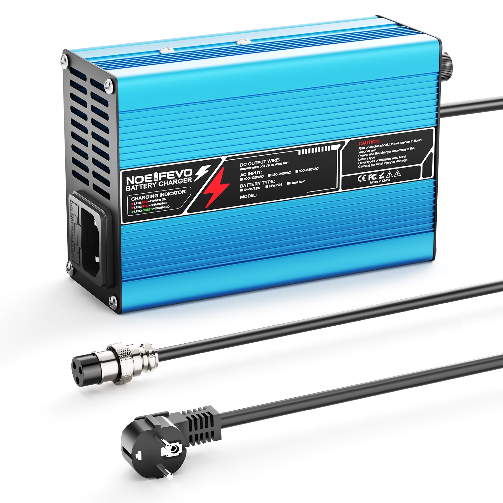 NOEIFEVO 12,6V 10A cargador de litio para baterías Li-Ion Lipo 3S 11,1V, ventilador de refrigeración, apagado automático (AZUL)