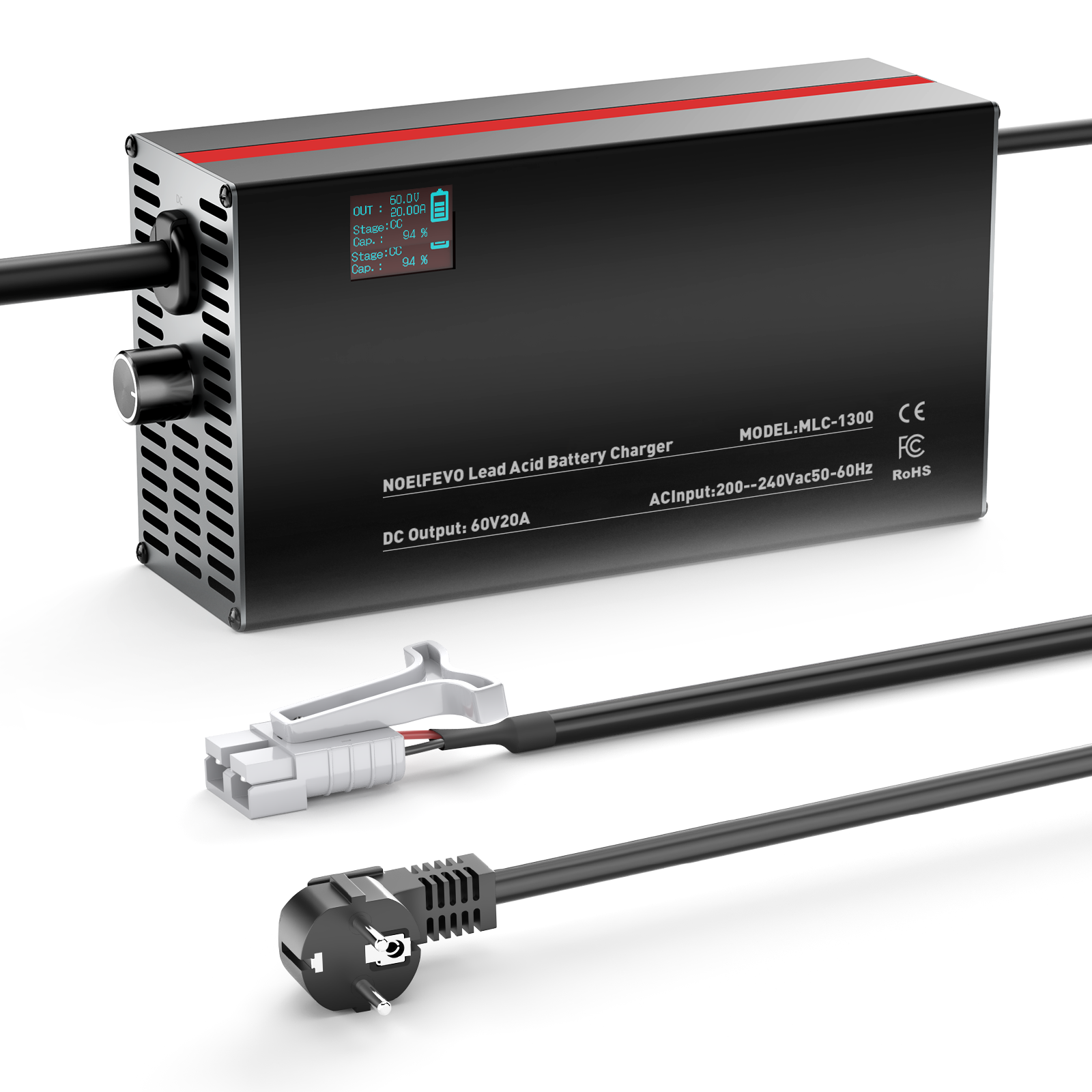NOEIFEVO 60V 2A-20A Caricabatterie Regolabile per Batterie al Piombo, AGM, Gel, Caricabatterie per Golf Cart, con Display LED

