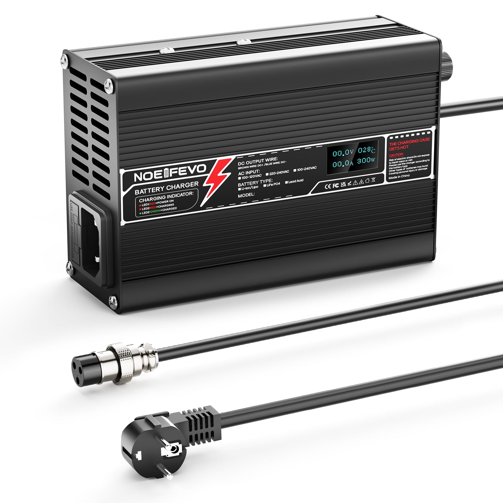 NOEIFEVO 50.4V 3A Caricabatterie al Litio per Batterie 12S 44.4V Li-Ion Lipo, con Display LCD, Ventola di Raffreddamento, Spegnimento Automatico