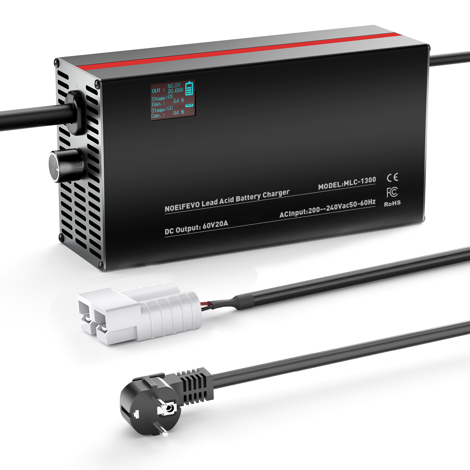 NOEIFEVO 60V 2A-20A Caricabatterie Regolabile per Batterie al Piombo, AGM, Gel, Caricabatterie per Golf Cart, con Display LED

