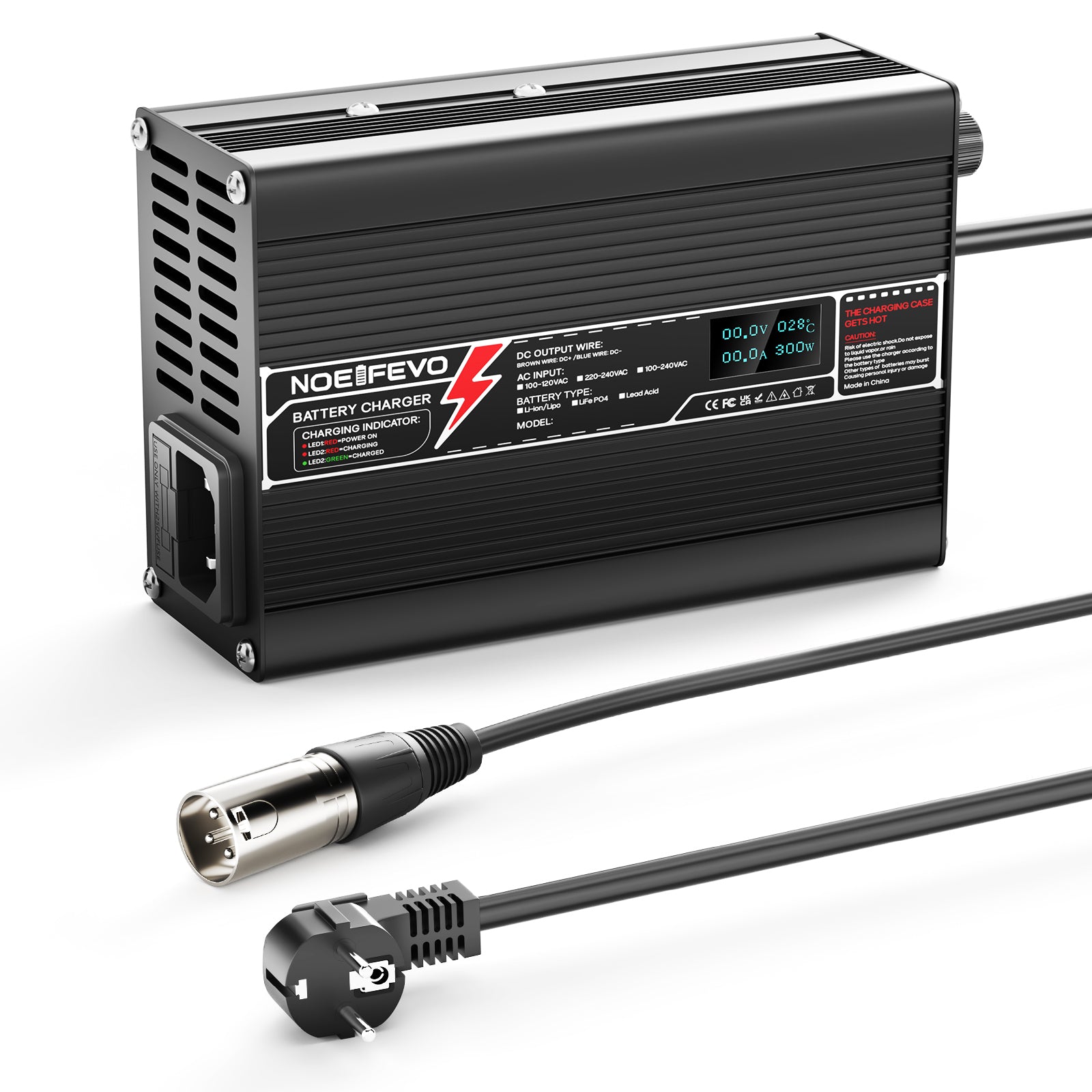 NOEIFEVO 25.2V  2A 3A 4A 5A caricabatterie al litio per batterie Li-Ion Lipo 6S 22.2V, ventilatore di raffreddamento, spegnimento automatico (NERO)