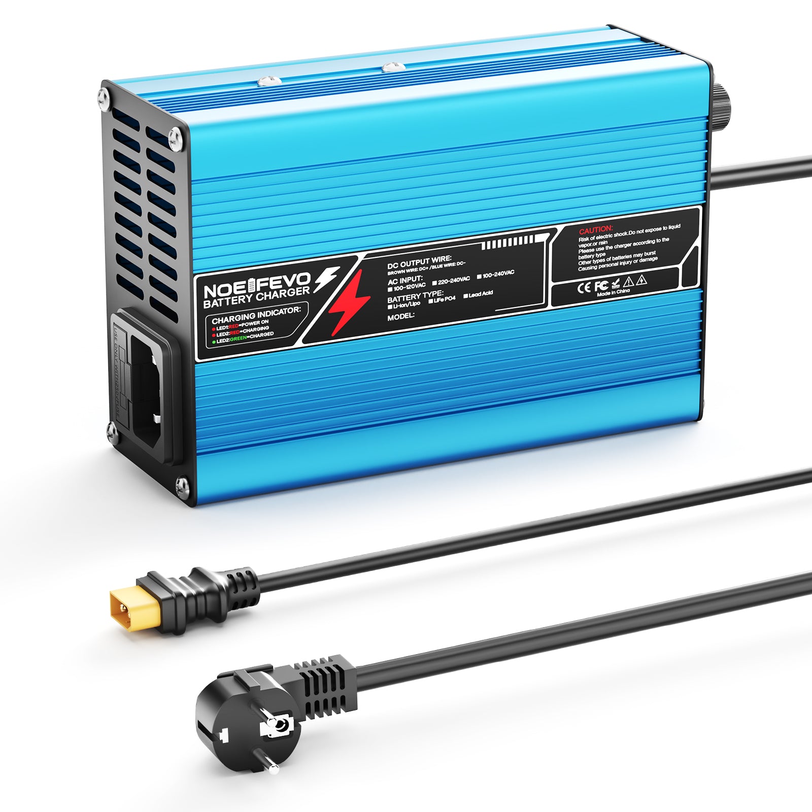 NOEIFEVO 16.8V 5A 6A 7A 8A 10A Cargador de litio para baterías Li-Ion Lipo 4S 14.8V, ventilador de refrigeración, apagado automático (AZUL)