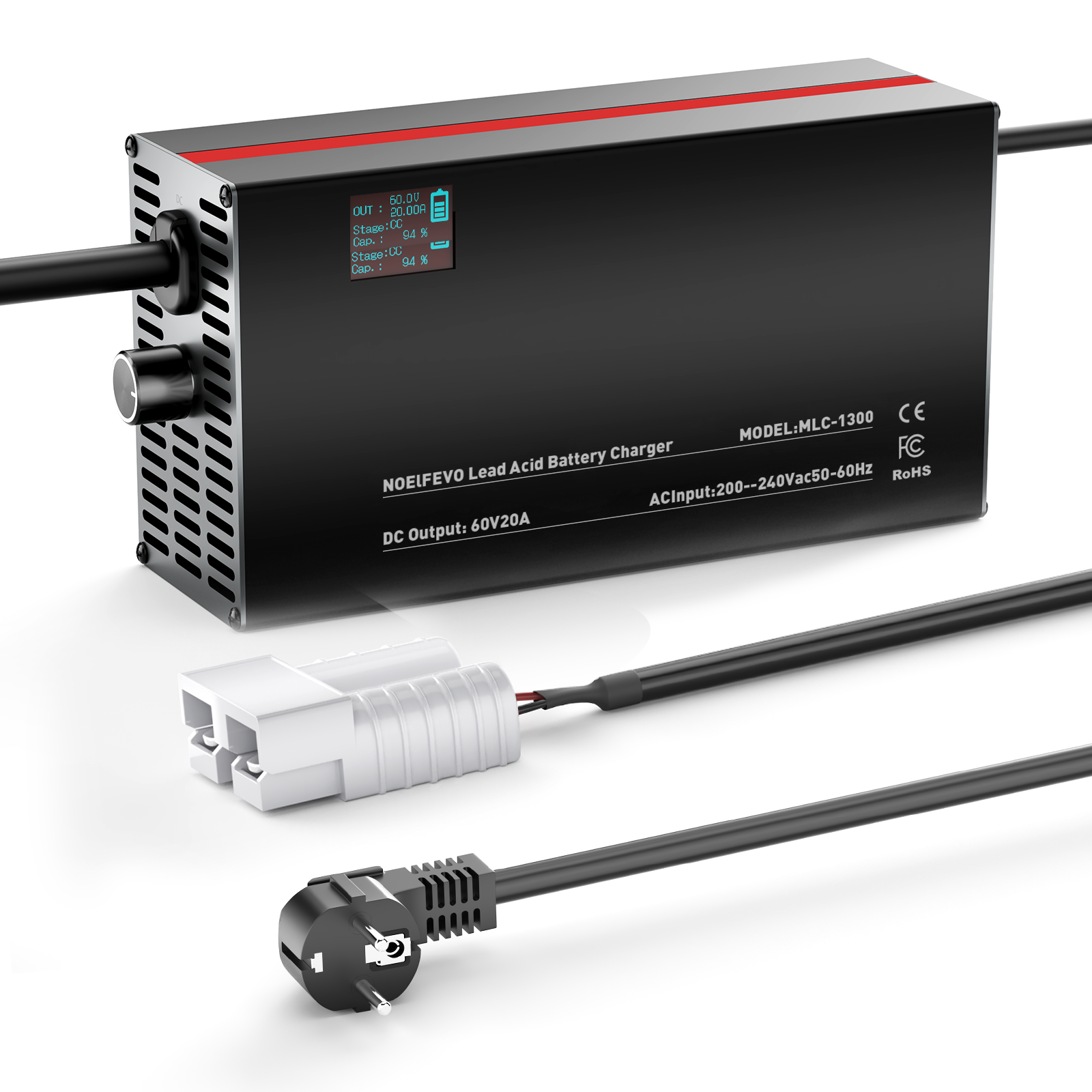 NOEIFEVO 60V 2A-20A Caricabatterie Regolabile per Batterie al Piombo, AGM, Gel, Caricabatterie per Golf Cart, con Display LED

