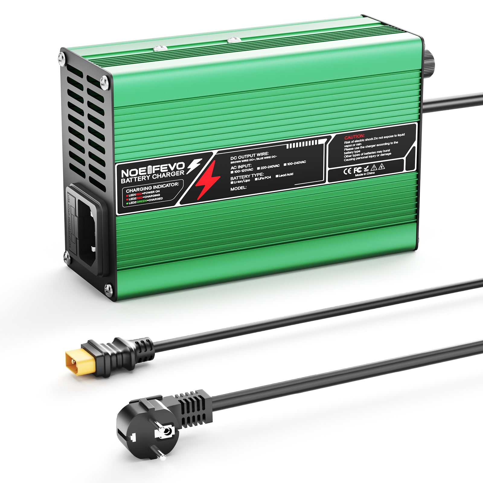 NOEIFEVO 37.8V 2A 3A 3.5A 4A Cargador de batería de litio para baterías Li-Ion Lipo 9S 33.3V, ventilador de refrigeración, apagado automático (VERDE)