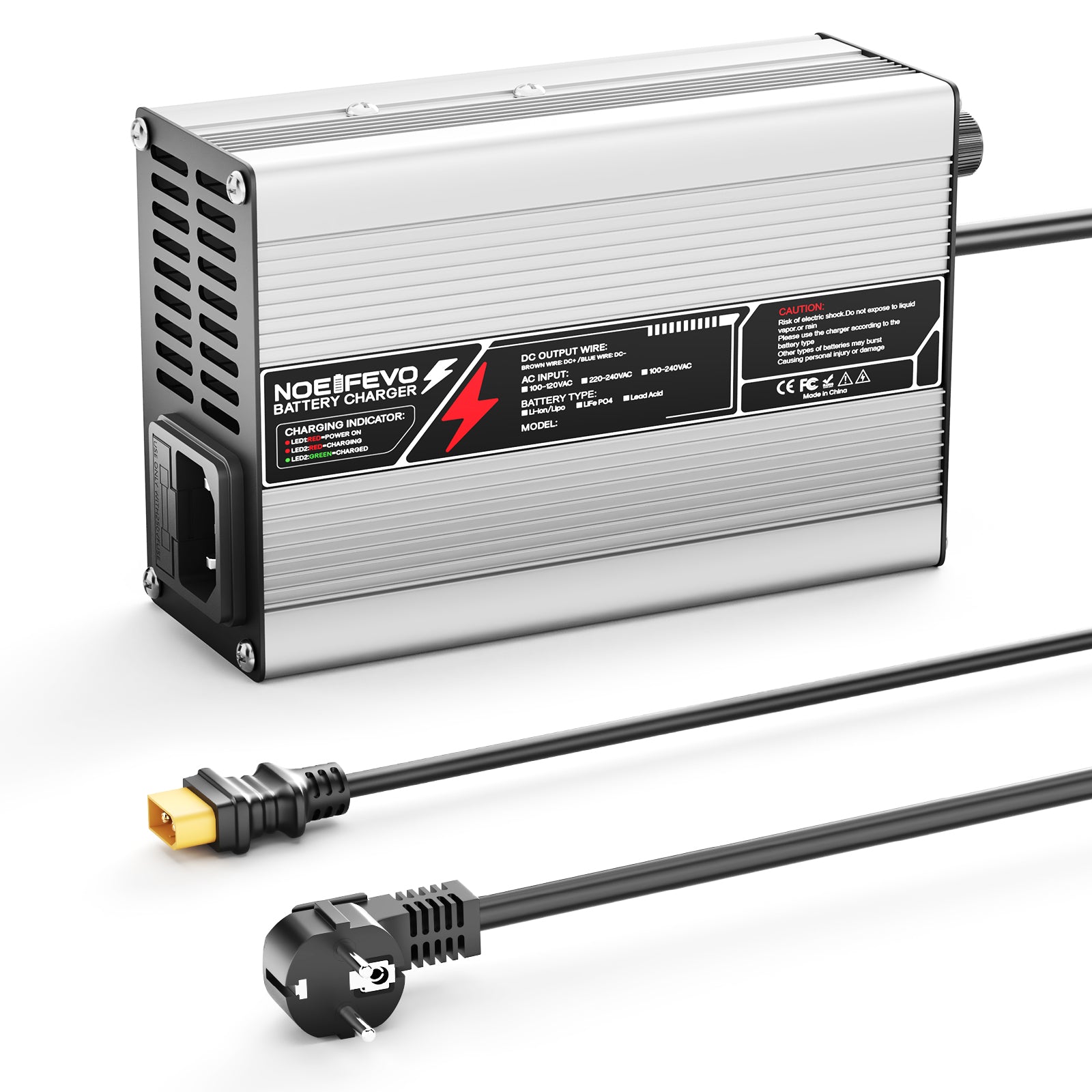 NOEIFEVO 46.2V  2A 3A 3.5A 4A Cargador de litio para baterías Li-Ion Lipo 11S 40.7V, con ventilador de refrigeración, apagado automático