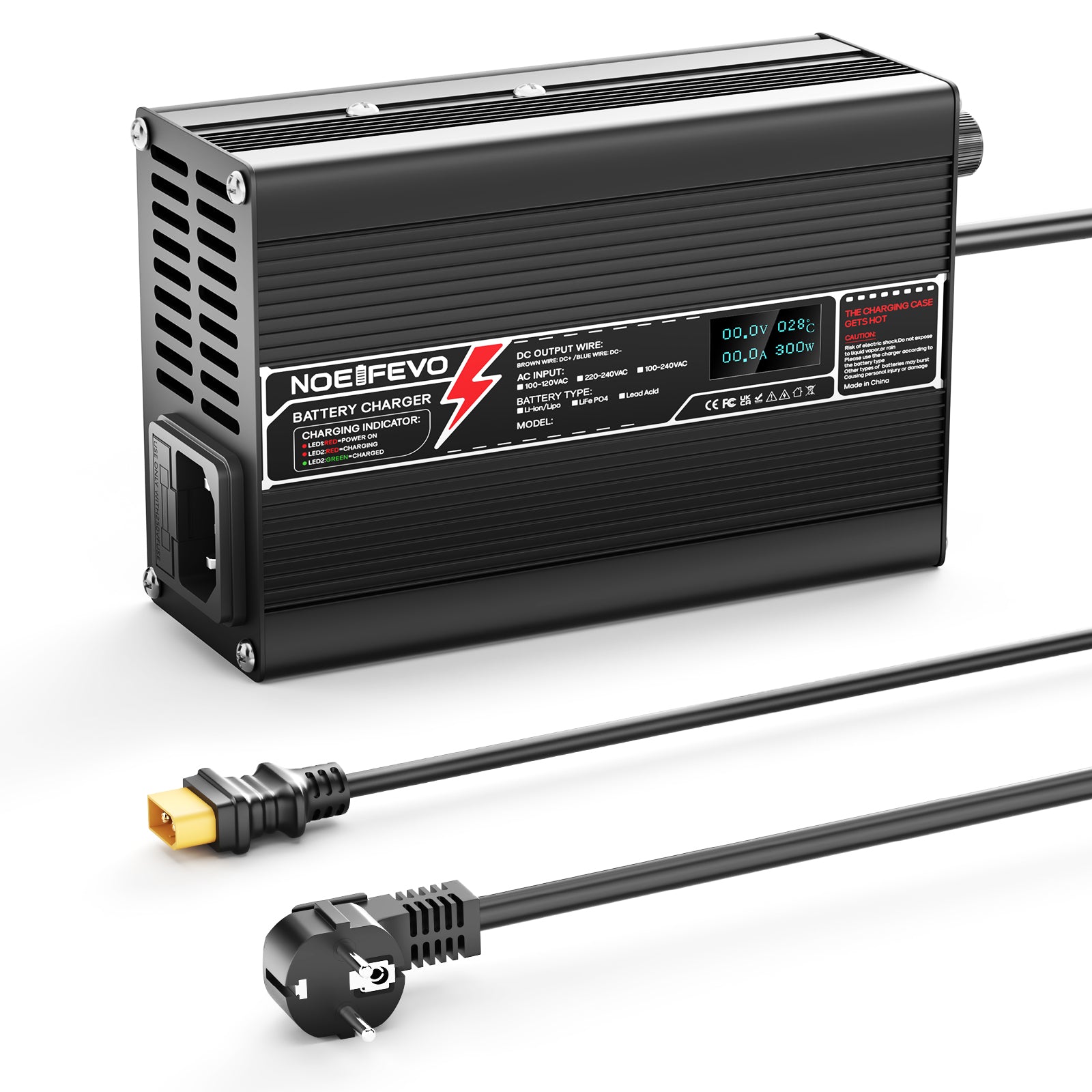 NOEIFEVO 50.4V 3A Caricabatterie al Litio per Batterie 12S 44.4V Li-Ion Lipo, con Display LCD, Ventola di Raffreddamento, Spegnimento Automatico