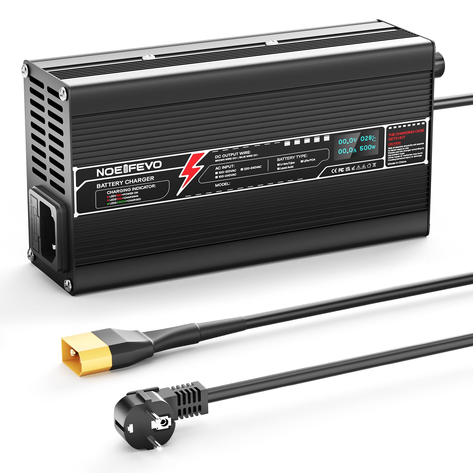 NOEIFEVO 54.6V 8A Caricabatterie al Litio per Batteria 13S 48.1V, con Display LED, Involucro in Alluminio, Ventola