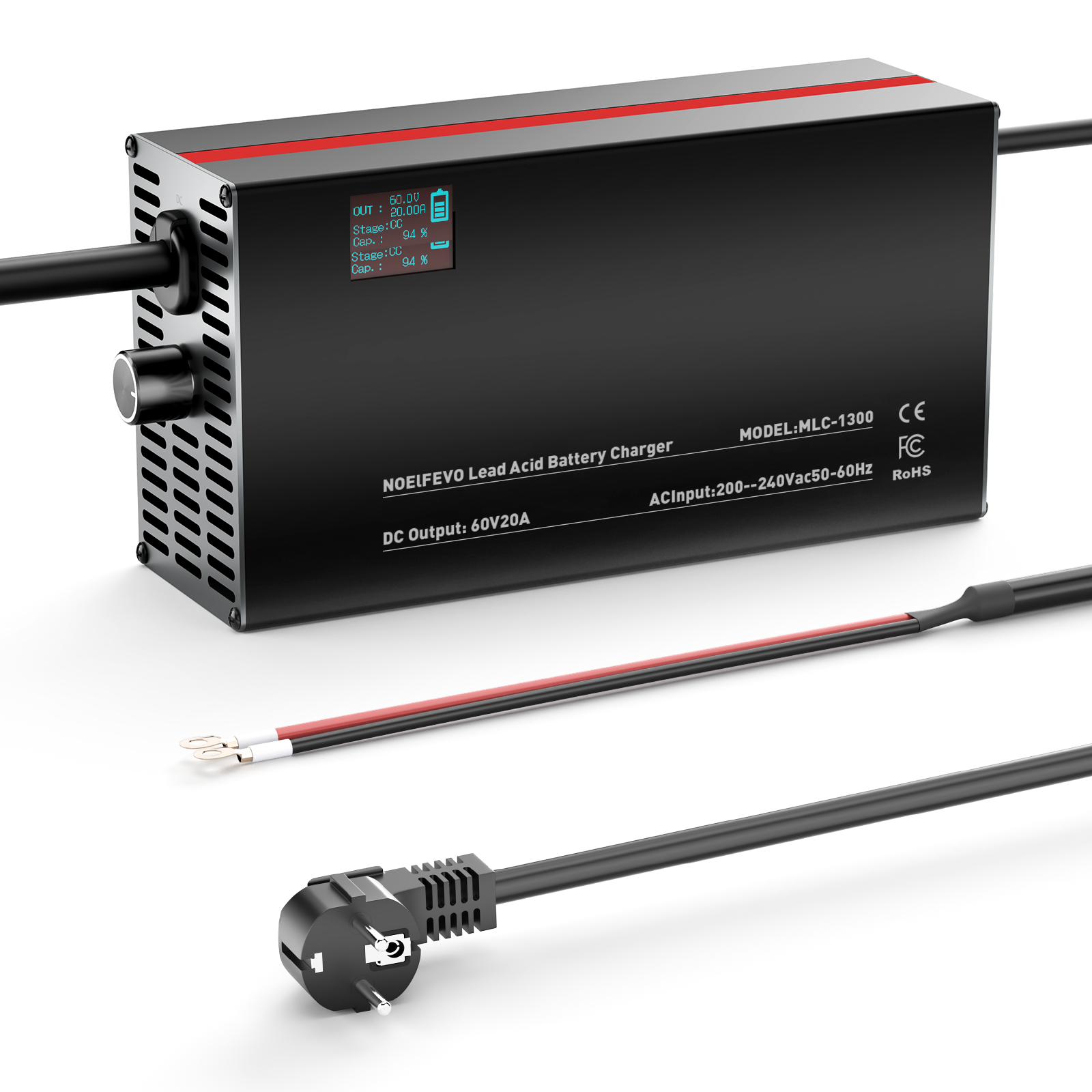 NOEIFEVO 60V 2A-20A Caricabatterie Regolabile per Batterie al Piombo, AGM, Gel, Caricabatterie per Golf Cart, con Display LED

