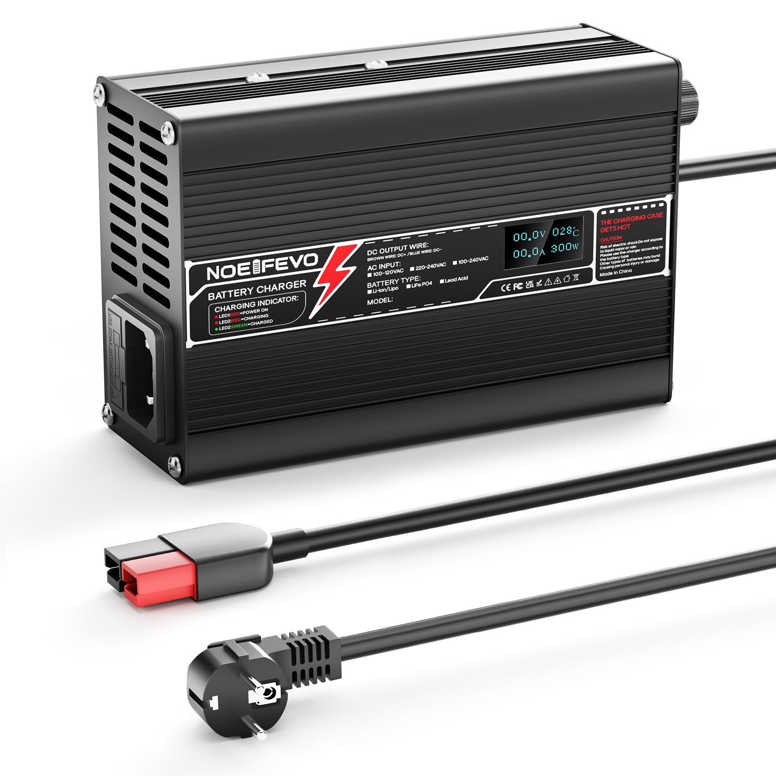 NOEIFEVO 58.8V 3A מטען ליתיום עבור סוללות Li-Ion Lipo 14S 51.8V, מאוורר קירור, כיבוי אוטומטי (שחור)