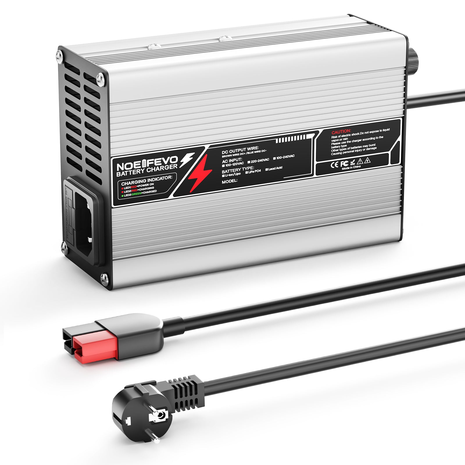 NOEIFEVO 54.6V 2A 2.5A 3A Caricabatterie al Litio per Batterie Li-Ion Lipo 13S 48.1V, Ventola di Raffreddamento, Spegnimento Automatico