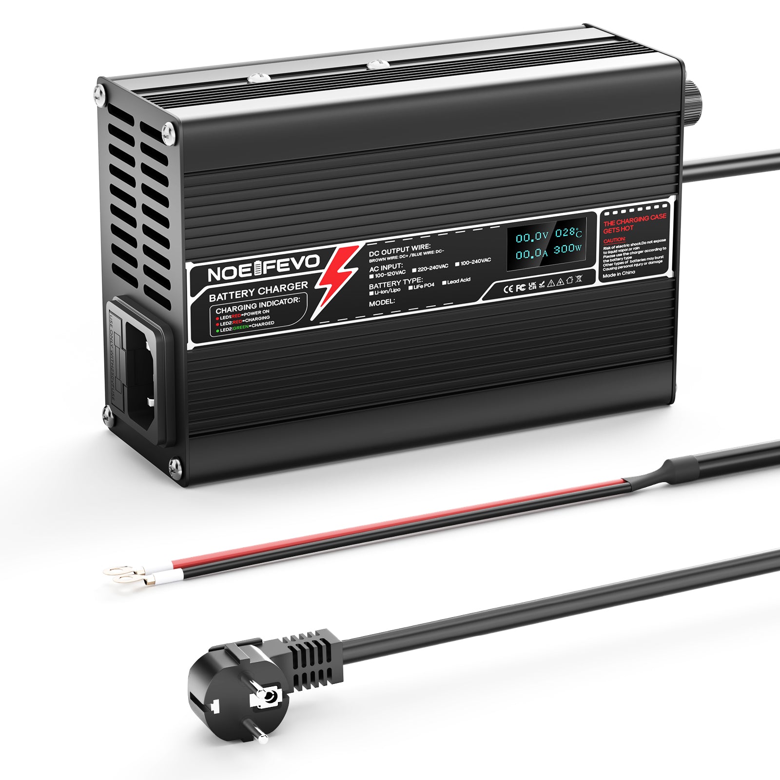 NOEIFEVO 50.4V 3A Caricabatterie al Litio per Batterie 12S 44.4V Li-Ion Lipo, con Display LCD, Ventola di Raffreddamento, Spegnimento Automatico