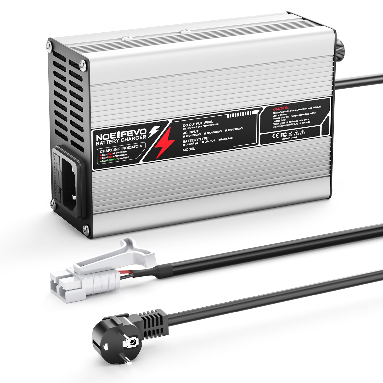 מטעין ליתיום NOEIFEVO 29.4V 5A עבור סוללות 7S 25.9V Li-Ion Lipo, עם מאוורר קירור, כיבוי אוטומטי