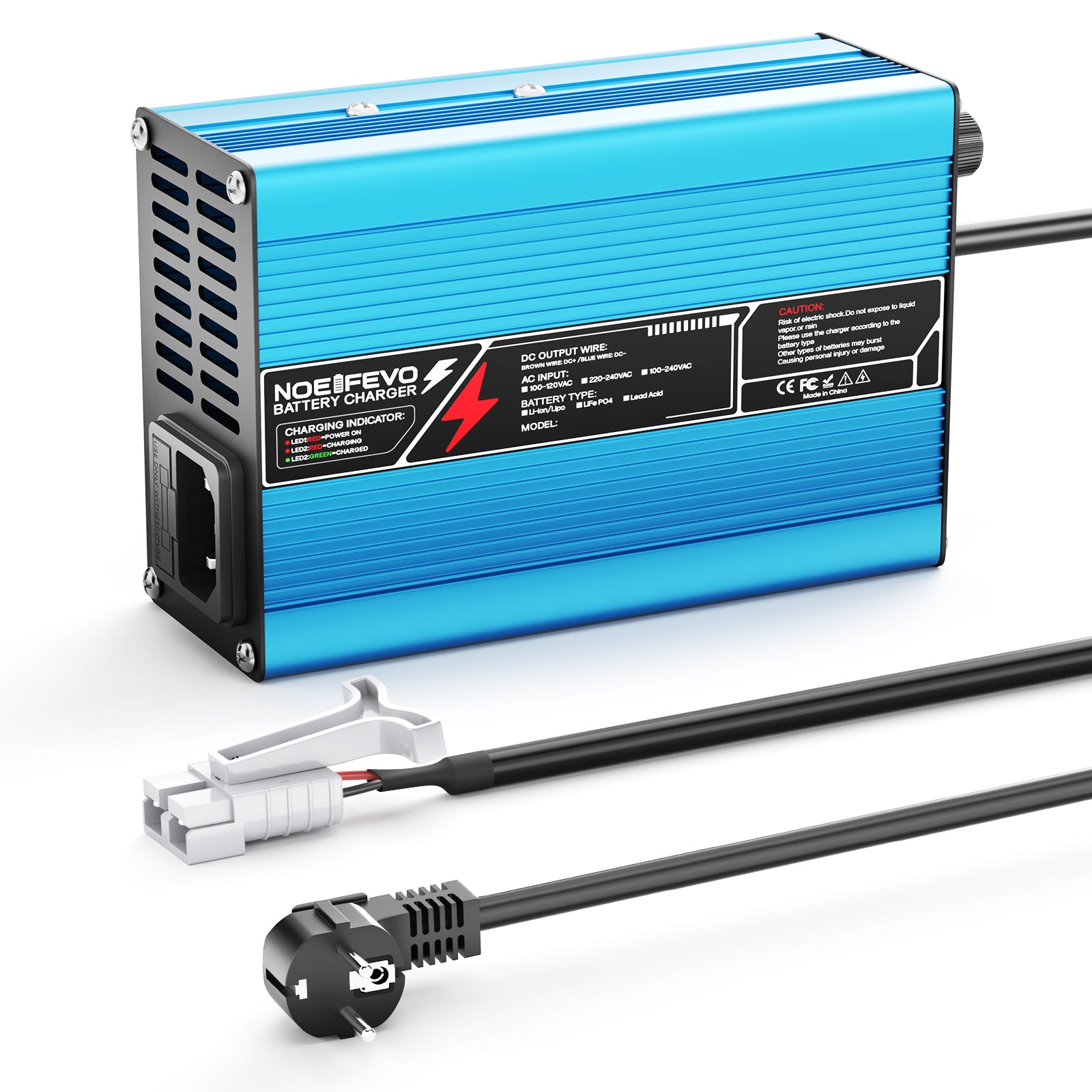 NOEIFEVO 58.8V 2A 2.5A 3A Lithium-oplader voor 14S 51.8V Li-Ion Lipo-batterijen, koelventilator, automatische uitschakeling (BLAUW)