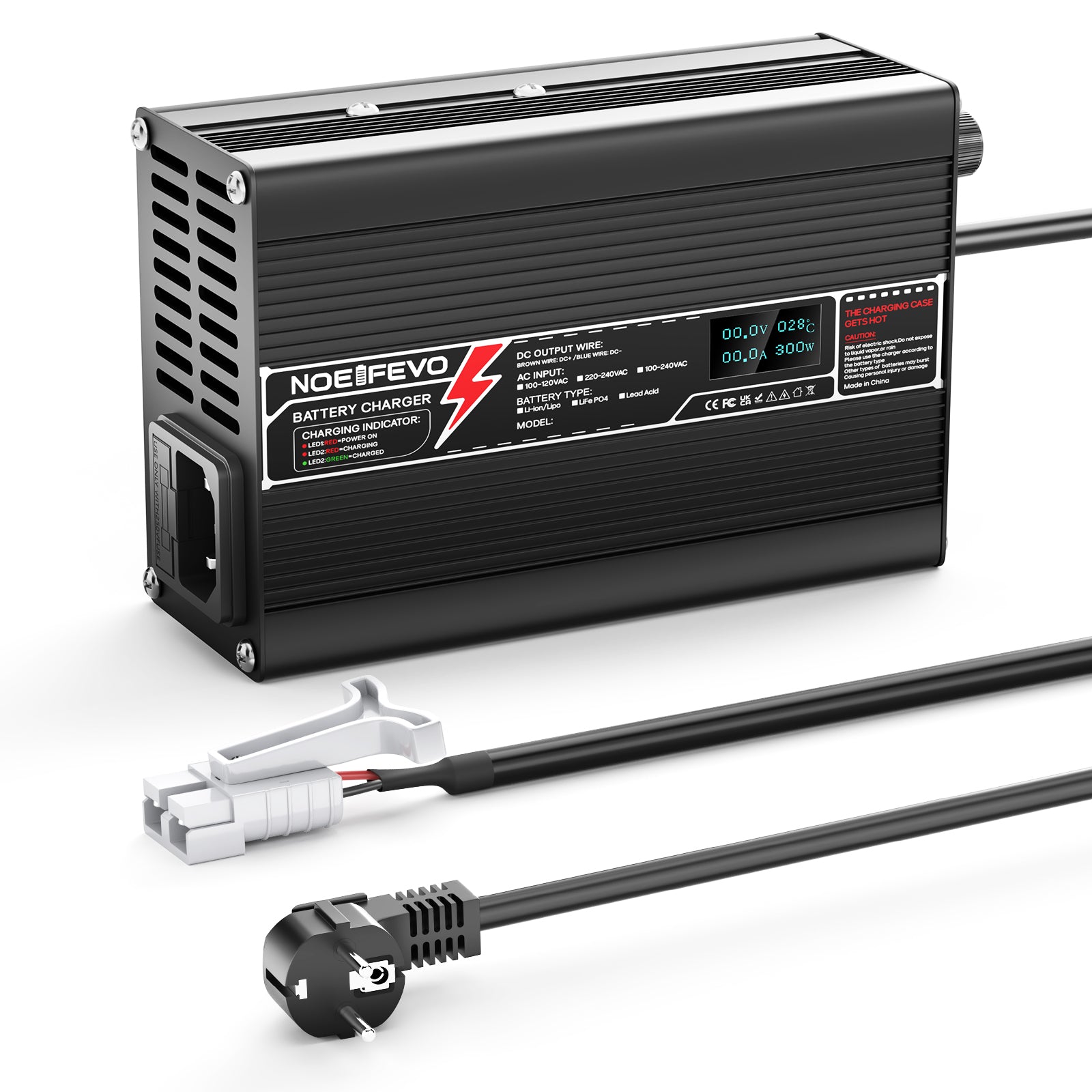 NOEIFEVO 29.4V 5A Lithium-oplader til 7S 25.9V Li-Ion Lipo-batterier, med LCD-skærm, køleventilator, automatisk slukning