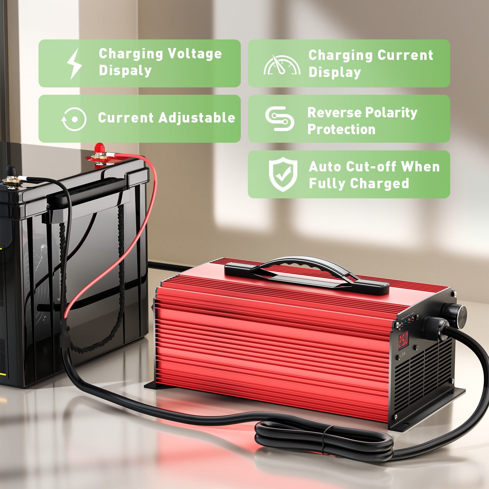 NOEIFEVO 67.2V 25A Lithium-accu oplader voor 59.2V (60V) 16S Lithium-Li-ion-Lipo-accu, LCD-display, instelbare stroom, oplader voor e-bike, scooter, elektrische motorfiets