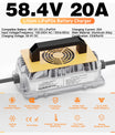 NOEIFEVO 58,4 V 20A Lifepo4 litio de batería de Cargador para batería de 48 V (51,2 V) 16 S, resistente al agua, activación BMS de 0 V, apagado automático con protección total