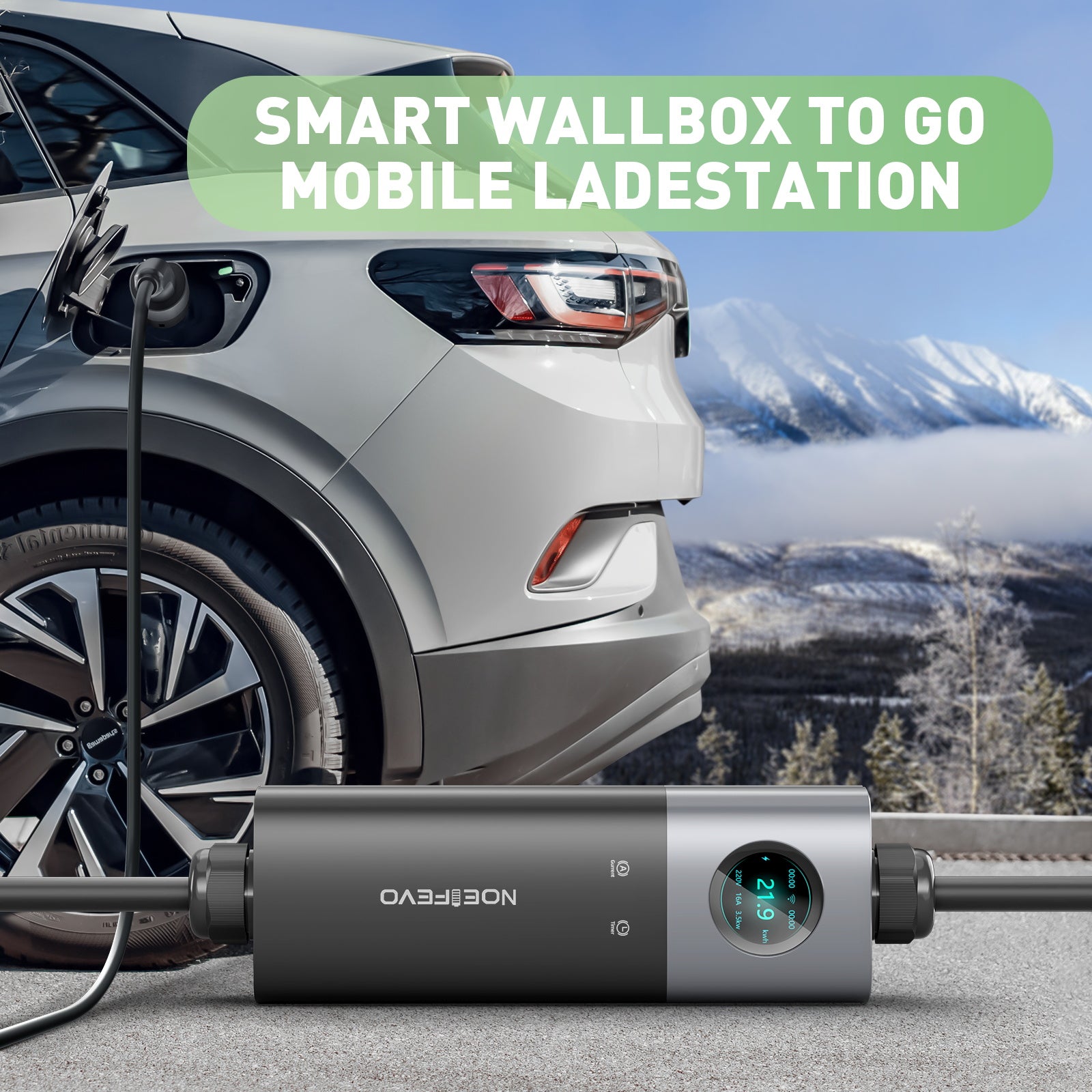 NOEIFEVO Wallbox mobile da 22KW con controllo remoto tramite app, cavo di ricarica Typ2 CEE32A trifase da 5m/10m per veicoli elettrici