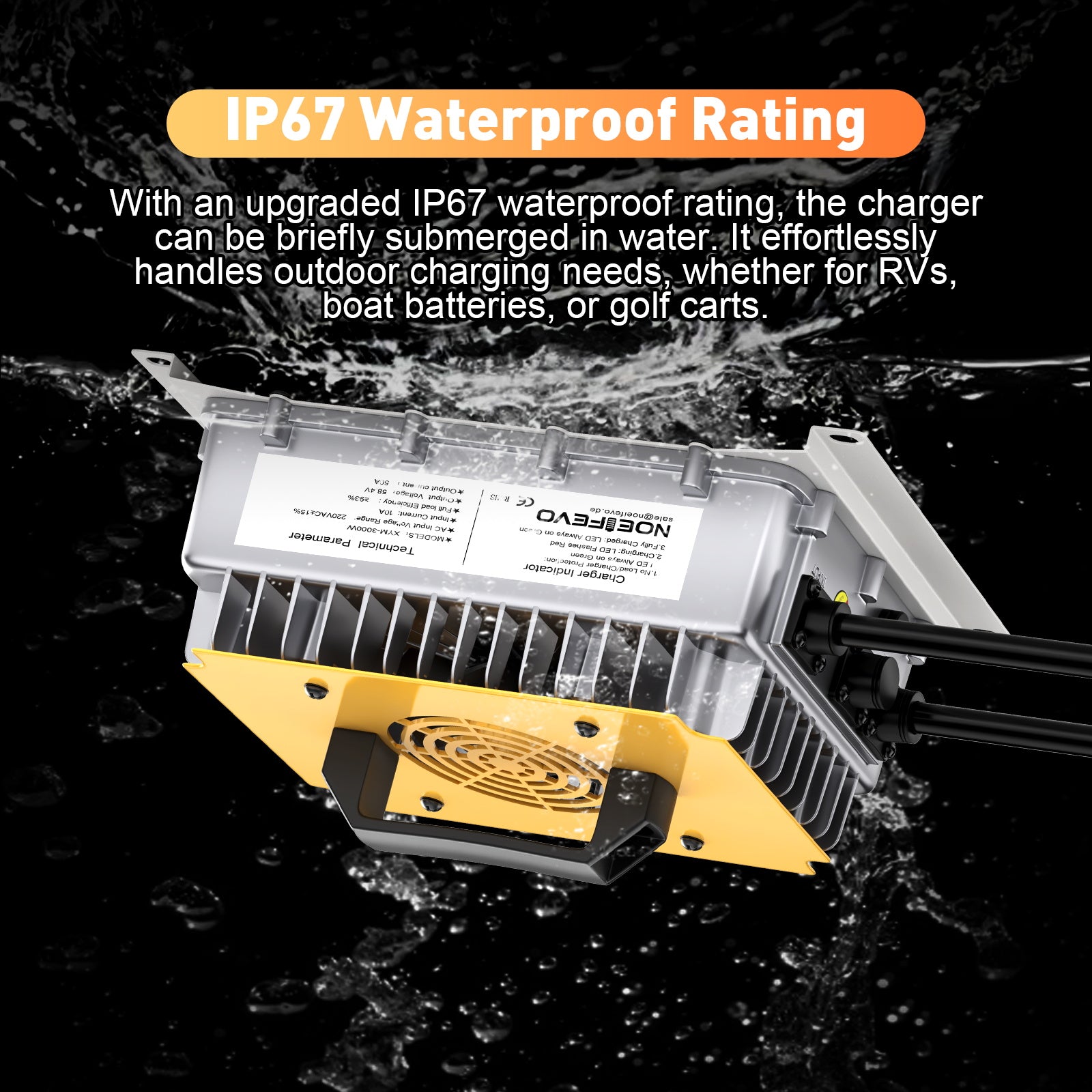  NOEIFEVO 58,4 V 50 A LiFePO4 Caricabatterie per batteria LiFePO4 51,2 V (48 V) 16S, impermeabile, 0 V BMS attivato