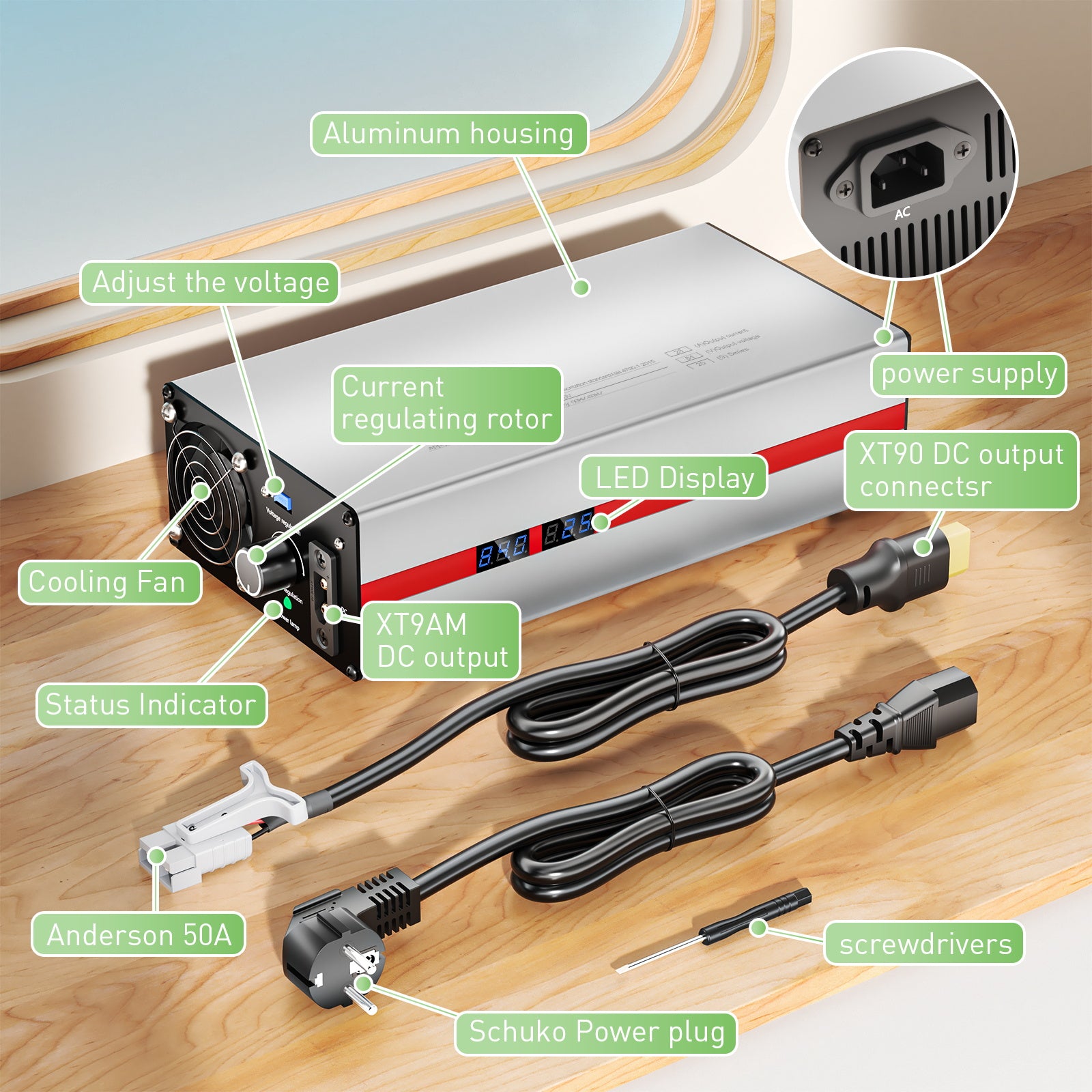 Caricabatterie universale al litio regolabile con corrente 12V-84V NOEIFEVO da 1-25A per batterie agli ioni di litio/litio/LiFePO4 da 11,1V 12V 24V 36V 48V 60V 72V