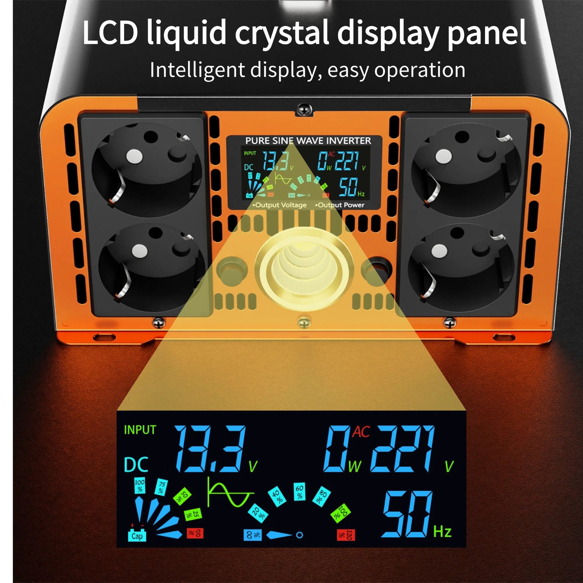 Inverter da 5000W a 12000W a onda sinusoidale pura, convertitore di tensione da 12V/24V/48V/60V/72V/96V a 230V, con display LCD della tensione
