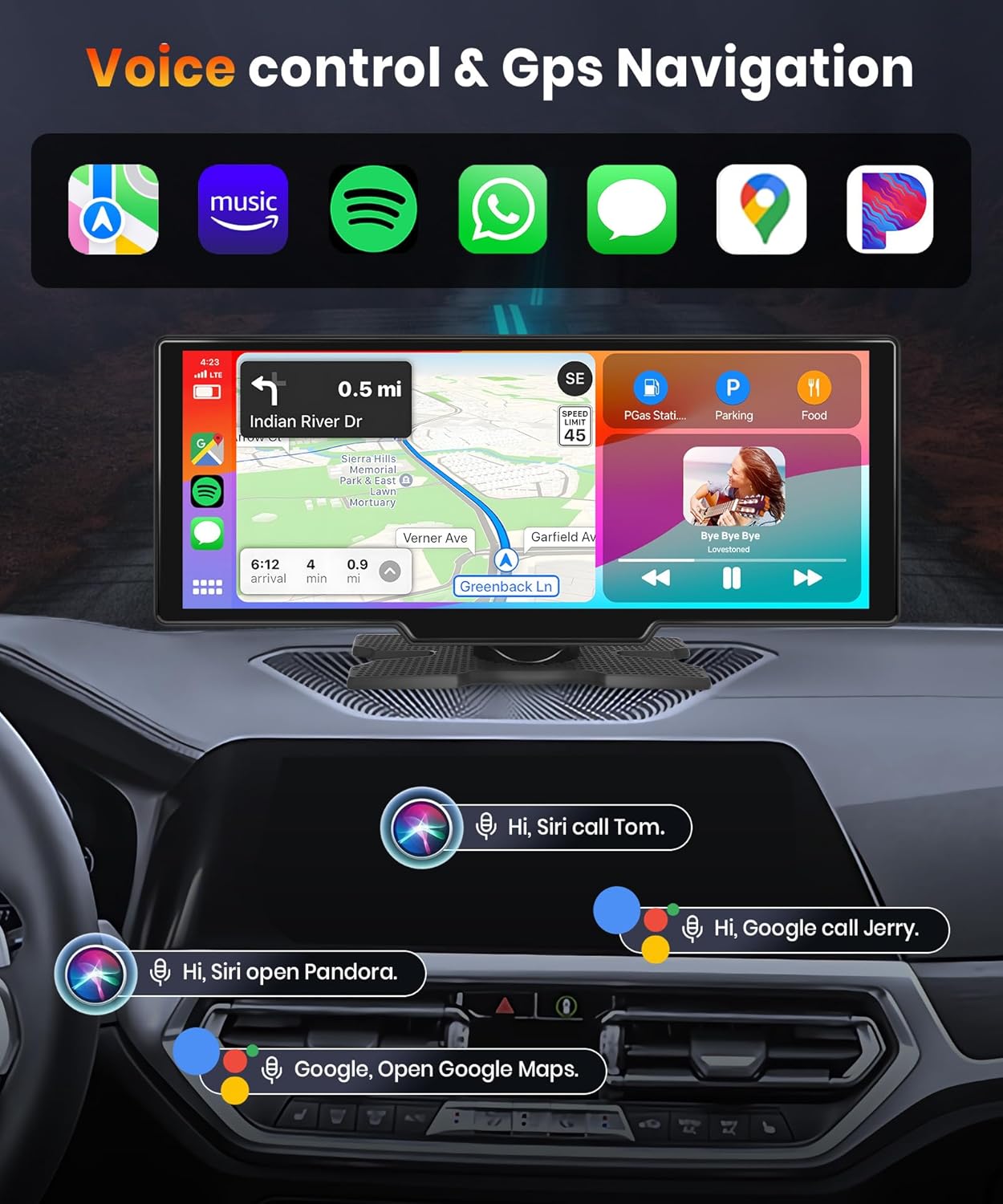 NOEIFEVO Tela Carplay de 10,26 polegadas para carros com Carplay sem fio, Android Auto, MirrorLink, tela sensível ao toque IPS 1080P, rádio portátil, suporta Bluetooth/controle de voz mãos livres/GPS/Siri/transmissão FM/Aux/cartão TF.