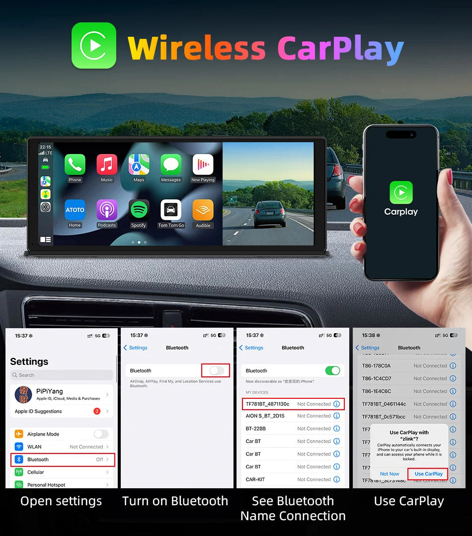 NOEIFEVO 11,3 palcový aktualizovaný bezdrátový Carplay displej pro automobily s 4K dashcam a 1080p zpětnou kamerou, podpora Apple Carplay & Android Auto autorádia, GPS navigace/zrcadlové spojení/hlasové ovládání/FM/Bluetooth