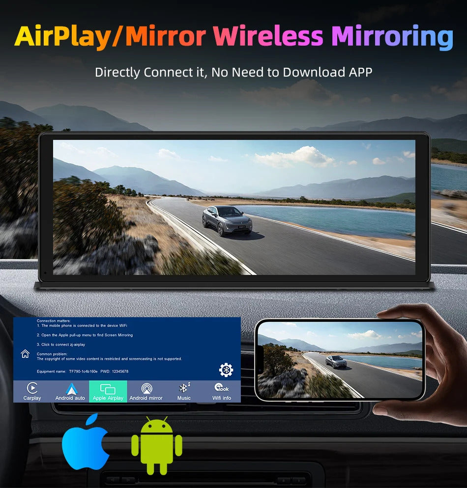 NOEIFEVO 11,3 palcový aktualizovaný bezdrátový Carplay displej pro automobily s 4K dashcam a 1080p zpětnou kamerou, podpora Apple Carplay & Android Auto autorádia, GPS navigace/zrcadlové spojení/hlasové ovládání/FM/Bluetooth