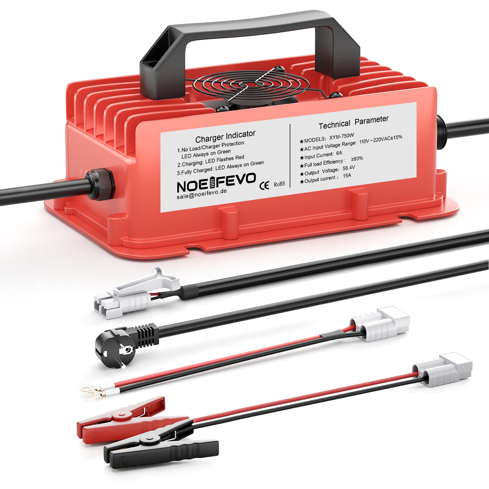 NOEIFEVO 58.4V 15A vedenpitävä LiFePO4-akkulaturi 51.2V(48V) 16S LiFePO4-akulle