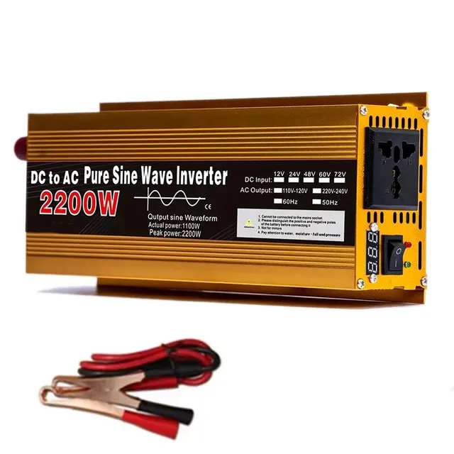 Inverter 12V till 220V Pure Sine Wave 1600W 2200W 3000W Power Inverter EU Laddningsuttag med LED-skärm