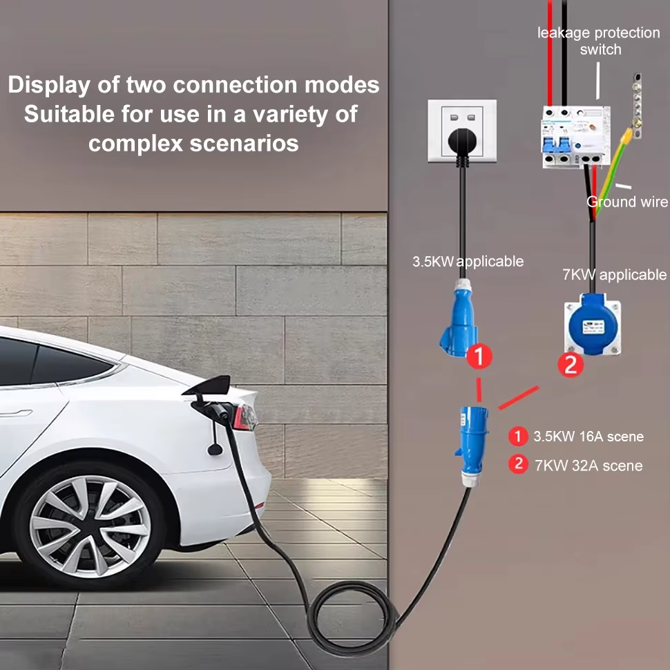 Adattatore di ricarica EV, da presa industriale CEE 32A blu a spina Schuko per uso domestico, per caricabatterie EV da 7kW 32A