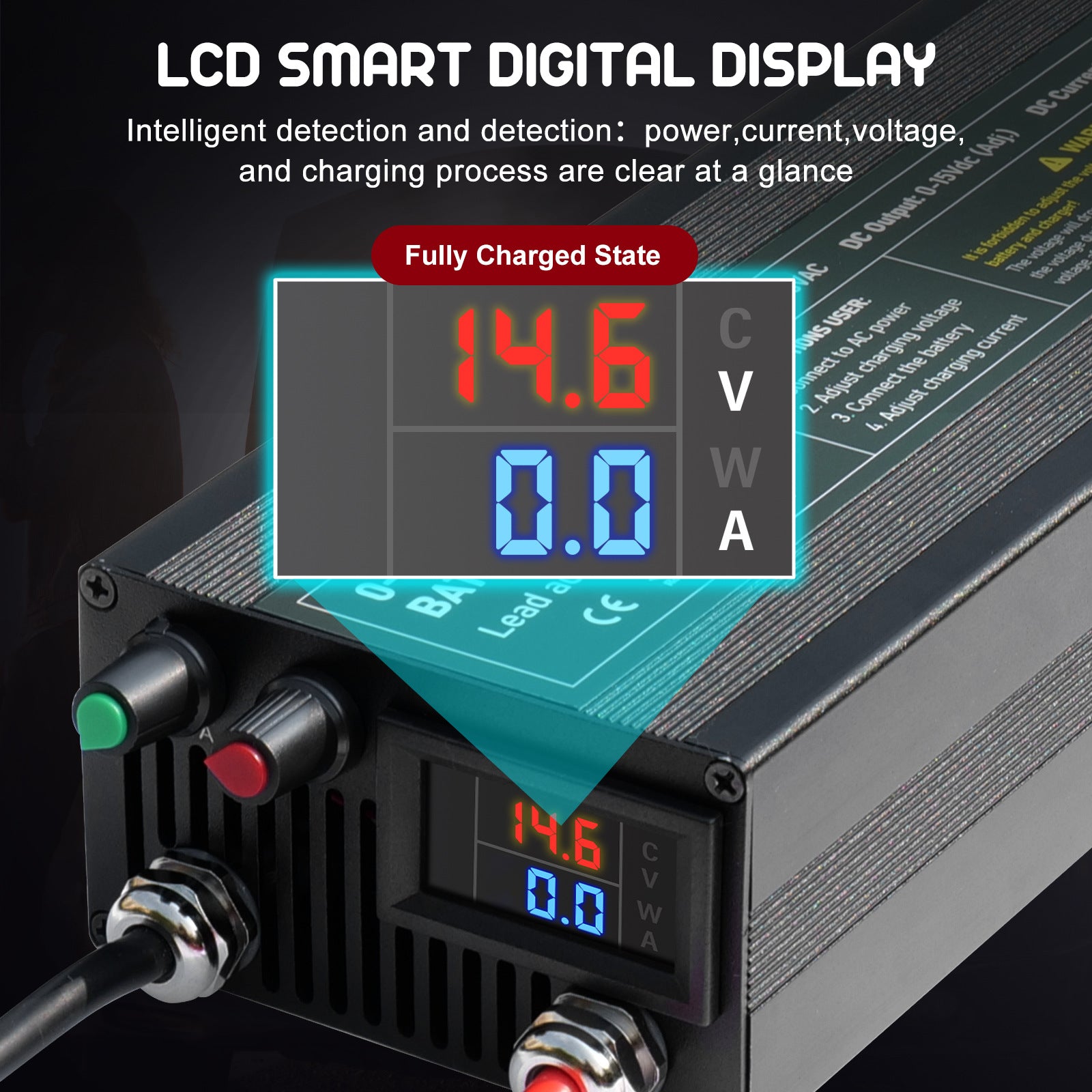 NOEIFEVO Instelbaar spannings- en stroombereik 0-15V 1-60A /85A batterijlader, compatibel met 3,7V 6V 12V lithium-, LiFePO4- en loodzuuraccu's