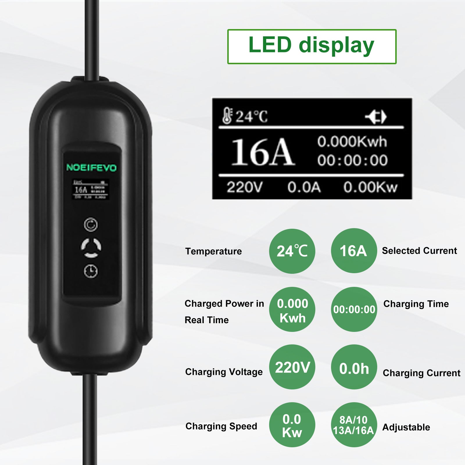 Noeifevo Kannettava Type1 3,6KW 16A EV-laturi, 5m/10m mobiili EV-latauskaapeli Schukolla
​