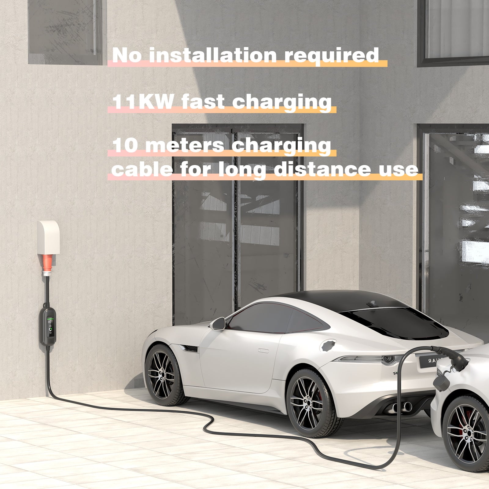 Noeifevo 11KW bilbatterioplader, Type2 til CEE16A EV-oplader med husholdningsadapter, 5m/10/15m