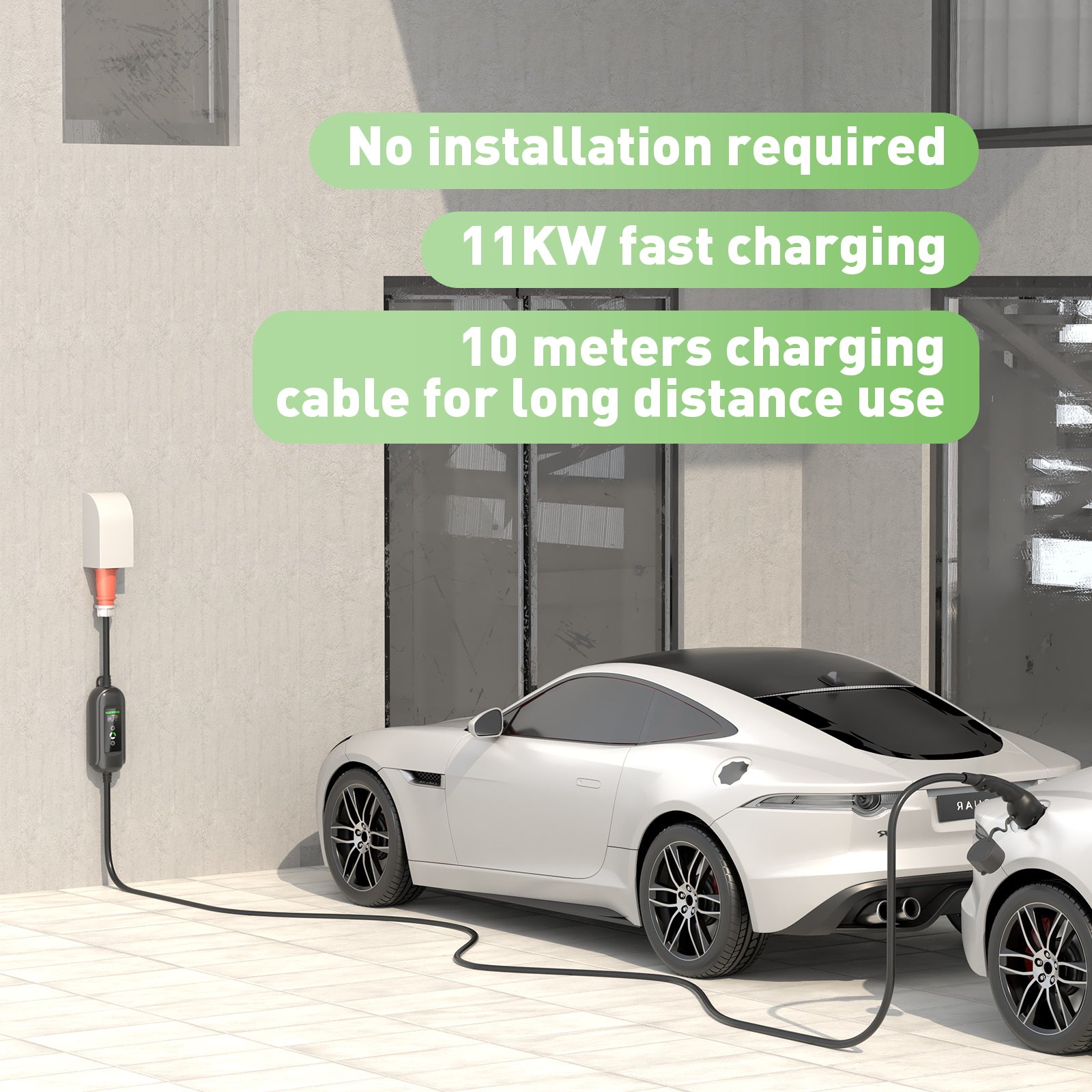 10Metriä 11KW EV-latausasema, tyyppi 2 16A 3-vaiheinen EV-seinälaatikko, CEE 16A-pistoke, Schuko-pistoke matkustamiseen