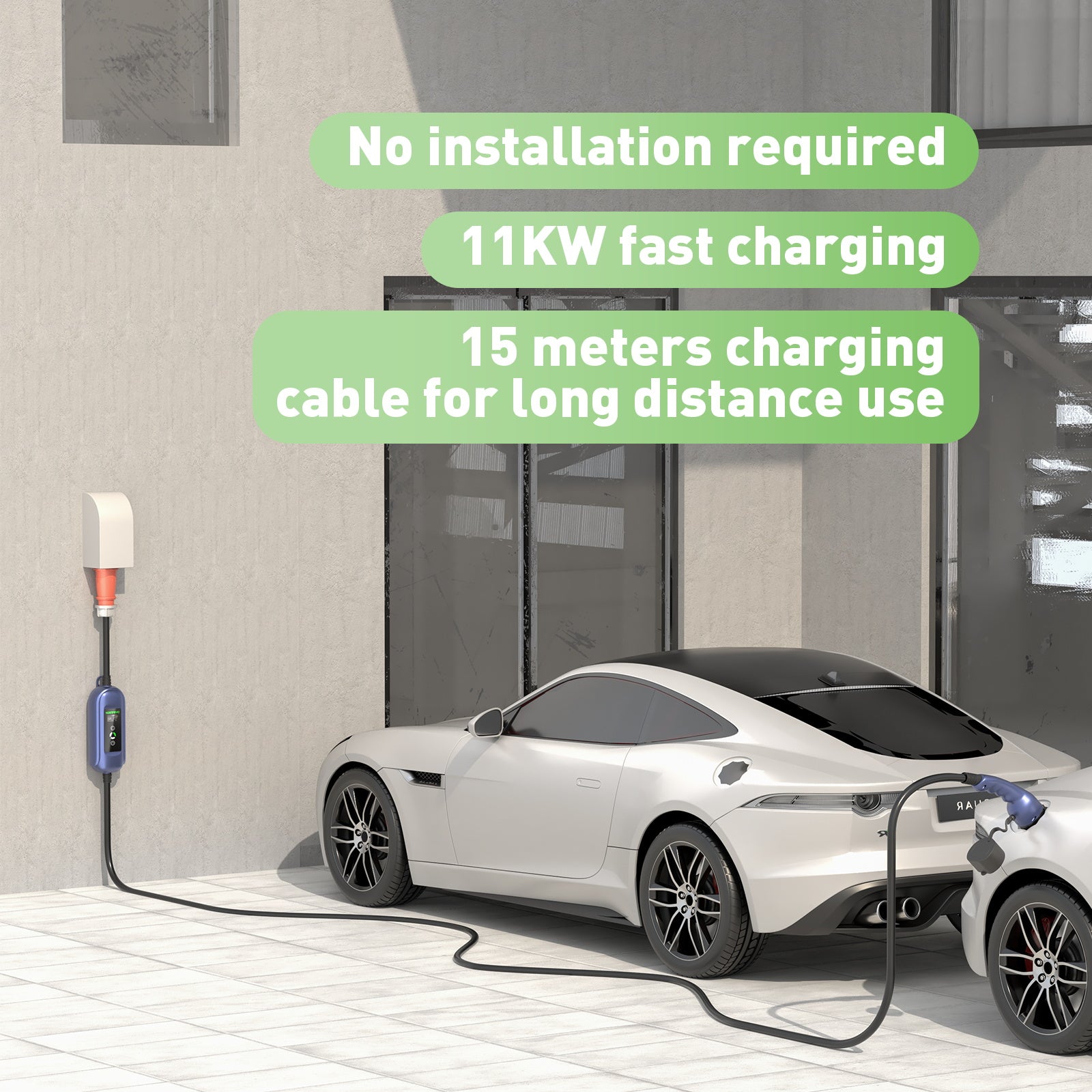 Noeifevo 11KW Mobilný EV Wallbox, nabíjačka autobatérií pre všetky vozidlá typu 2, 5M/10M/15M, CEE16A