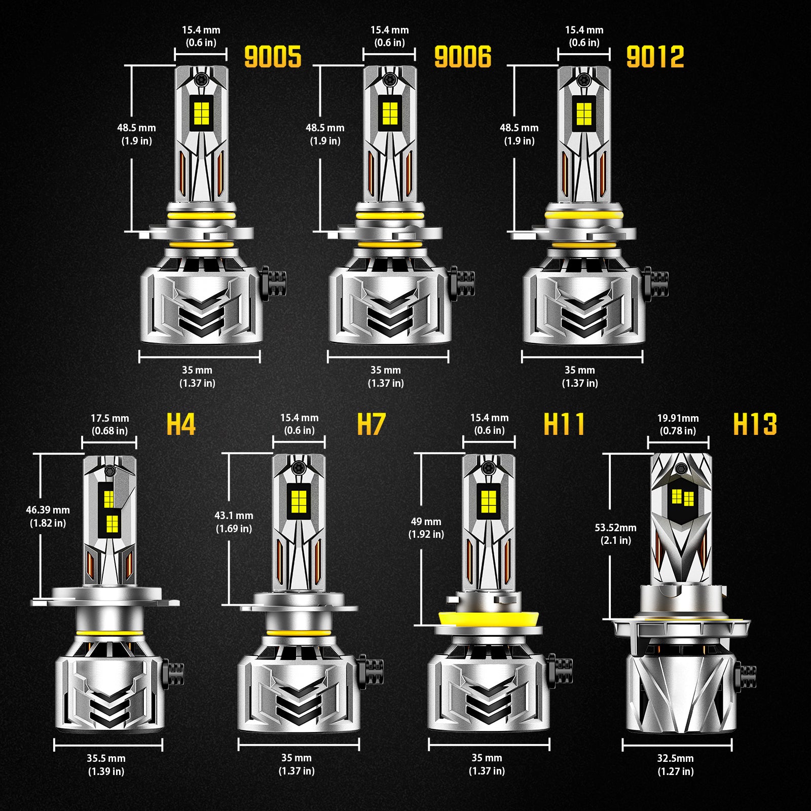 NOEIFEVO 9005 9006 9012 LED-Forlygter, 60.000 Lumen, 240W, 6500K Hvid, IP68 Vandtæt, 100.000 Timer Levetid, Nærlys og Fjernlys