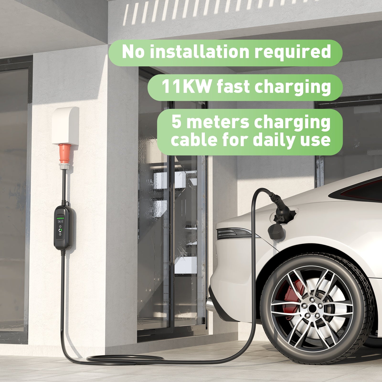 11KW nabíjecí stanice pro elektromobily, 16A 3fázová mobilní nabíječka typu 2 pro elektromobily, CEE 16A zástrčka, 5metrový kabel EVSE Wallbox